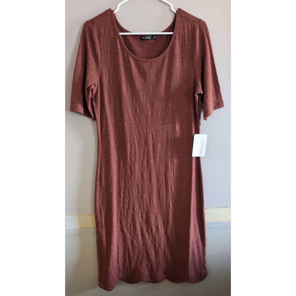 NWT Womens Mikarose Burnt Orange Scalloped Hem Short Sleeve Fitted Dress Size M